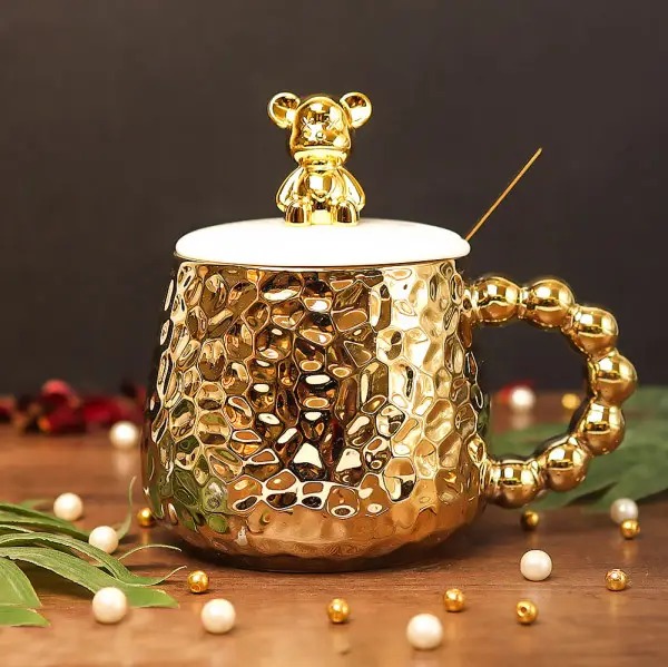 Mug Iridé Transparent Yalucky - Avec Couvercle Et Cuillère Fleur De Cerisier - Parfait Pour Café, Thé, Lait Et Boissons - Cadeau Original Anniversaire/Noël